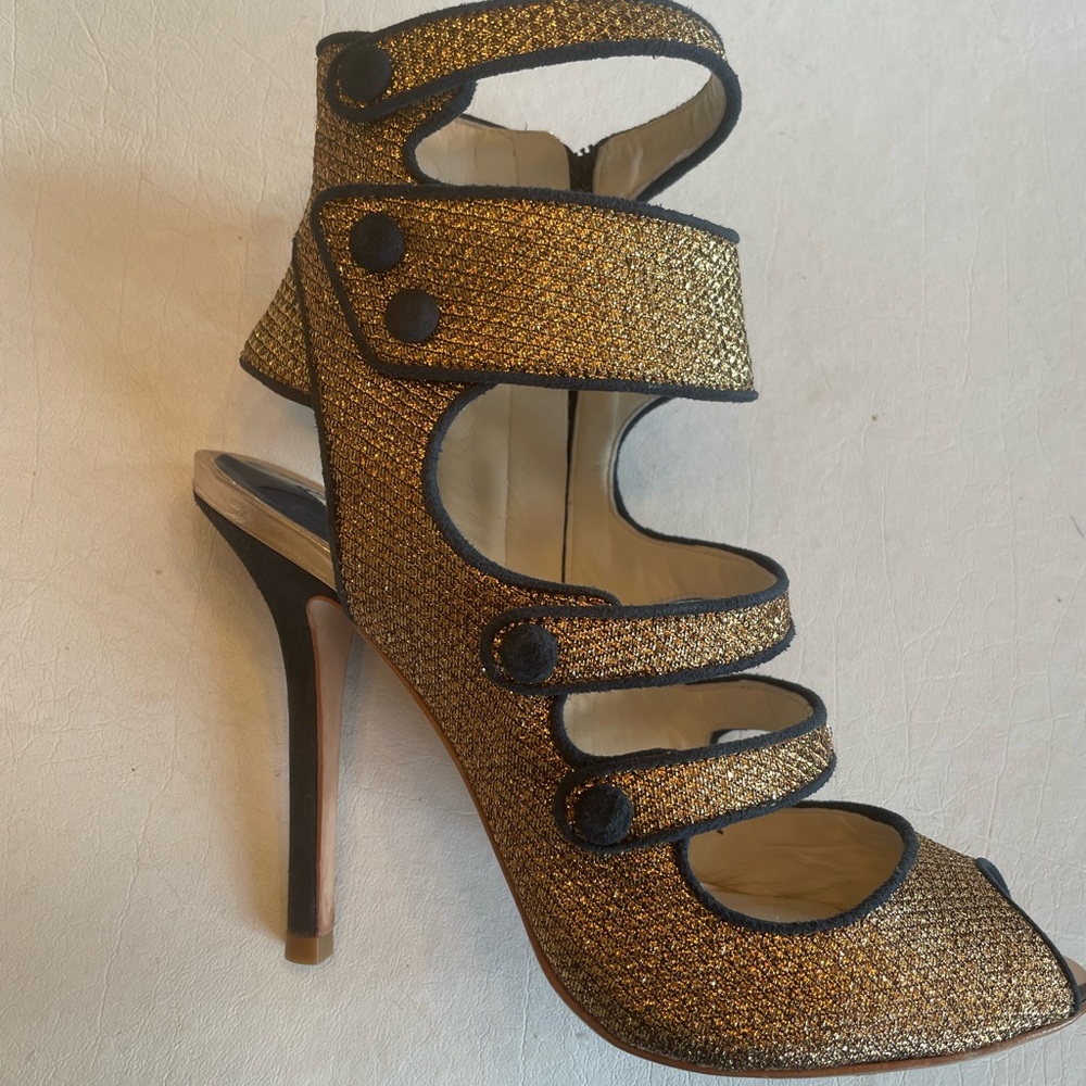Sophia Webster for J.Crew gold and black Amma heels
